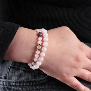Sertifikalı Pembe Kuvars,Ametist ve Hematit Kadın Doğal taş Set Bileklik 6mm ve 8mm