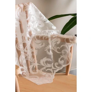 Aleyna Home Taç Şal Desen Kullanıma Hazır 1/2,5 Normal Pile Örme Tül Perde Tek Kanat - Krem 100 x 200 cm