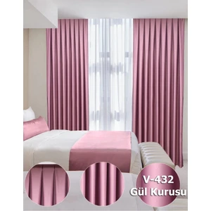 YS Perde Tasarım Lüx Saten Blackout Karartma Güneşlik Perde Yüksek  li  Düz Pilesiz - Gül Kurusu