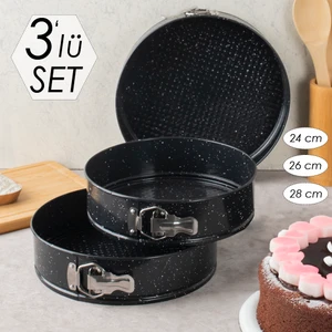 Polo Chef Planeta Granit Kelepçeli Kek Kalıbı Takımı -  3 Lü Kek Kalıbı Seti Siyah