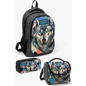 Coral High Kids Gri Siyah Kurt Desenli 3’lü Okul Çanta Seti SET0114404