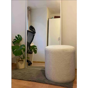 Puf Tedy Kumaş Kırık Beyaz Makyaj Pufu Puf Sandalye Ayak Uzatma Pufu 45 cm Yükseklik