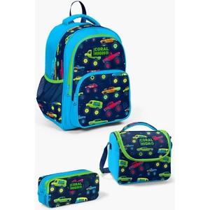Coral High Kids Mavi Lacivert Monster Truck Desenli 3'lü Okul Çanta Seti SET0123406