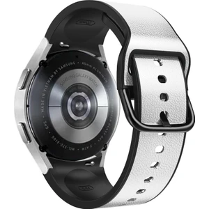 Samsung Galaxy Watch 4 40MM / 44MM / Watch4 Classic 42MM / Izle 5 40MM / 44MM / Watch 5 Pro 45MM Hızlı Bırakma Bandı Yumuşak Deri Kaplamalı Silikon Ayarlanabilir Kayış - Beyaz (Yurt Dışından)