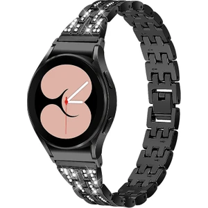 Samsung Galaxy Watch4 Için Active 40MM/44MM/WATCH4 Classic 42MM/46MM Bilezik Metal Izle Band 5 Boncuklar 2 Sıralar Bling Rhinestone Yedek Kayış - Siyah (Yurt Dışından)