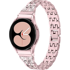 Samsung Galaxy Watch4 Için Active 40MM/44MM/WATCH4 Classic 42MM/46MM Bilezik Metal Izleme Bandı 5 Boncuklar 2 Sıralar Bling Rhinestone Yedek Kayış - Gül Pembe (Yurt Dışından)