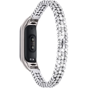 Xiaomi Smart Band Için 8 Rhinestone Dekor Paslanmaz Çelik Kayış Yedek Akıl Swatch Bilek Bandı - Gümüş (Yurt Dışından)