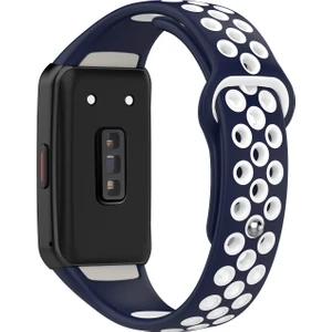 Huawei Band 6 / Honor Band Için 6 Çift Renkli Silikon Silikon Izle Band Ayarlanabilir Bilek Kayışı Değiştirme - Midnight Mavi / Beyaz (Yurt Dışından)