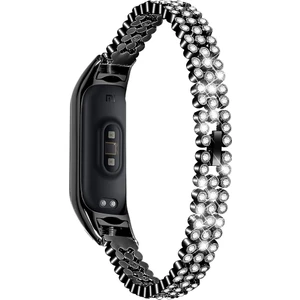 Xiaomi Smart Band Için 8 Rhinestone Dekor Paslanmaz Çelik Kayış Yedek Akıl Swatch Bilek Bandı - Siyah (Yurt Dışından)