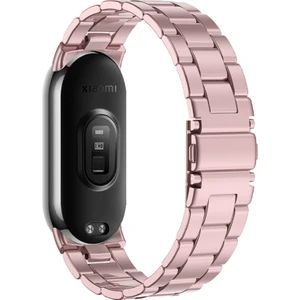 Xiaomi Smart Band 8 Şık 3 Boncuklar Akıllı Saat Metal Bandı Yedek Bilek - Gül Pembe (Yurt Dışından)