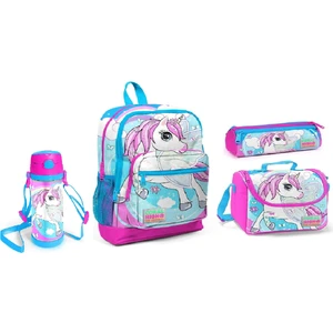 Coral High Unicorn Desenli Beslenme Okul Çantası Kalemlik + Çelik Termos