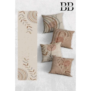 Belle Benoit Çift Tarafı 3D Dijital Baskılı 4'lü Yastık Kılıfı Kırlent Kılıfı ve Amerikan Servis Runner Set