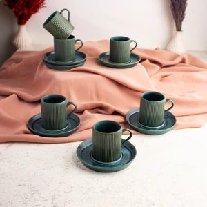 Oms Collection Afra 12 Parça Porselen Mat Yeşil Fincan Takımı Yeşil