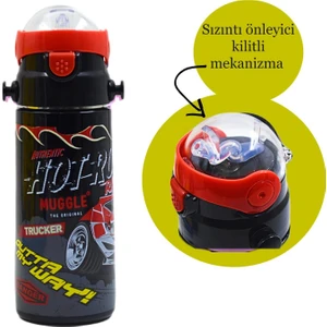 Pipetli Çelik Matara MT-2635 Araba Desenli Siyah 550 ml
