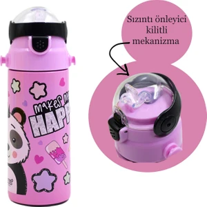 Pipetli Çelik Matara MT-2635 Panda Desenli 550 ml