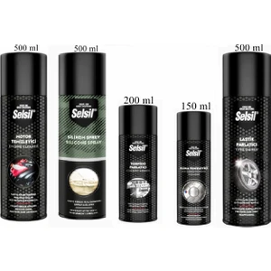5'li Araç Bakım Seti-Motor Temizleme Spreyi -Silikon Sprey- Lastik Parlatıcı 500 Ml-Torpido Par. 200 Ml-Klima Temizleme 150ML
