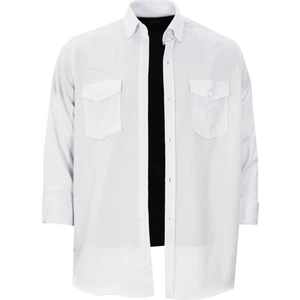 Erkek Beyaz Çift Cepli Düz Likralı Uzun Kollu Kot Gömlek