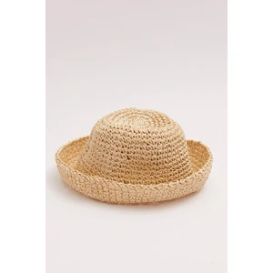 Kadın Hasır Bucket Şapka Naturel Ayarlanabilir Kova Plaj Şapkası Bej