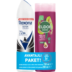 Kadın Sprey Deodorant Invisible Black & White 150 Ml + Elidor Saç Bakım Şampuanı Avokado Ve Üzüm Çekirdeği Yağı 200 Ml