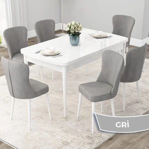 Concept Due Serisi 80X132 Açılabilir Beyaz Mutfak Masası Takımı ve 6 Sandalye
