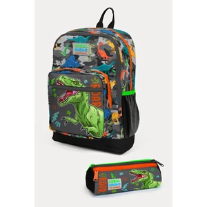 Coral High Kids Siyah Gri Dinozor Desenli 2'li Okul Çanta Seti SET0223744