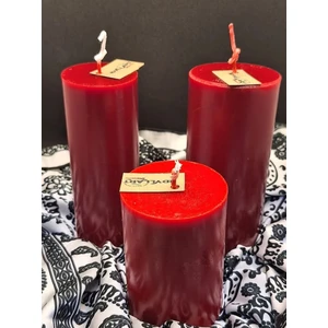 İdyllart Store Kırmızı 3'lü Silindir Mum Set
