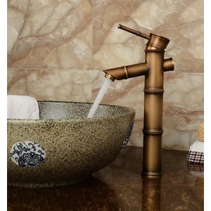 Rena Design Bambu Model Rustik Antik Lavabo Bataryası Banyo Çanak Musluğu Eskitme Lavabo Armatür Otantik Bakır