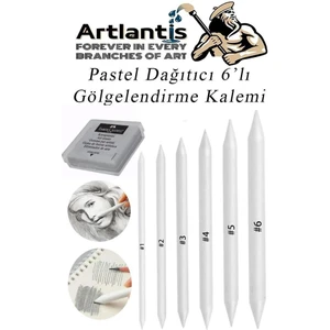 Pastel Dağıtıcı Gölgelendirme Kalemi 6 Lı 1 Paket ve 1 Adet Hamur Silgi Kaynaştırma Kalemi Kara Kalem Dağıtıcı Kalem Kağıt Kalem