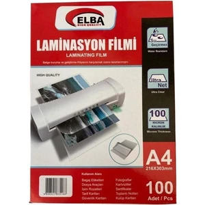 Laminasyon Filmi A4 100 Mıc 100 Lü 216X303   100'LÜ Paket / Elba