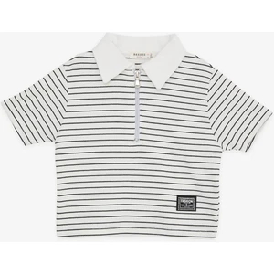 Kız Çocuk Crop Tişört Fermuarlı Çizgili 9-14 Yaş, Ekru