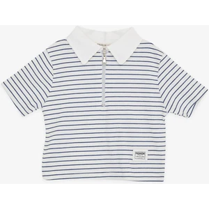 Kız Çocuk Crop Tişört Fermuarlı Çizgili 9-14 Yaş, Beyaz