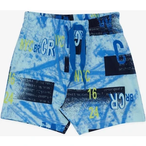 Girls & Boys Erkek Bebek Şort Bağcık Aksesuarlı Yazı Baskılı 9 Ay-3 Yaş, Mavi