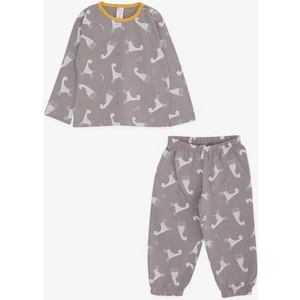 Kız Bebek Pijama Takımı Simli Zürafa Desenli 9 Ay-3 Yaş, Vizon
