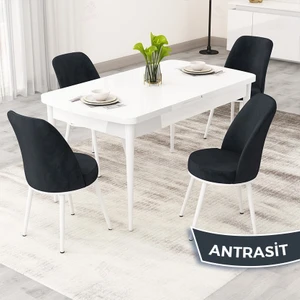 Rax Serisi Açılabilir 80X132 Beyaz Mutfak Masası Takımı ve 4 Sandalye