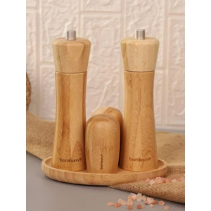 Tabaklı Tuzluk Biberlik Öğütücü Değirmen Seti 5 Parça