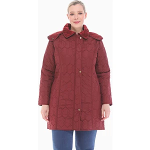 Kadın Büyük Beden Kapüşonlu 95 Cm Bordo Kapitone Mont 1016