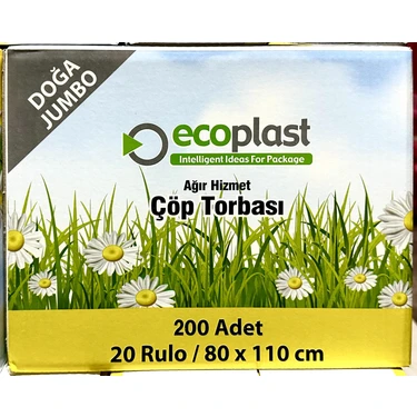 Ecoplast Doğa Jumbo Boy Siyah Çöp Torbası Poşeti  300 gr  90 Litre  80 x 110 cm  10 Adetlik 20