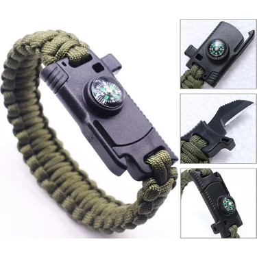 Toptanmagza 9595 Pusulalı & Bıçaklı Paracord Bileklik