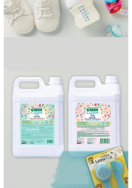 Green Clean Baby Çamaşır Detejanı 5 lt Yumuşatıcısı 5 lt + Tarak