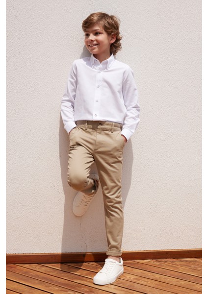 ALTINYILDIZ CLASSICS Bej Slim Fit Dar Kesim Yan Cepli Pamuklu Esnek Çocuk Chino Pantolon modelleri