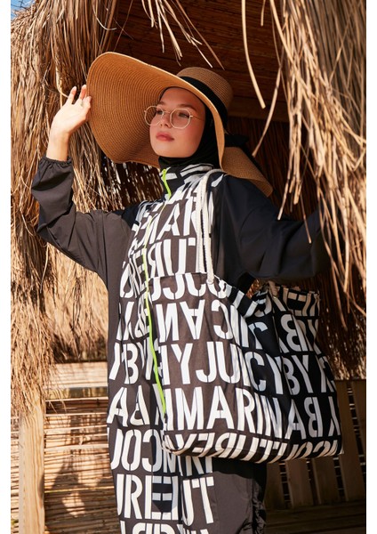 Siyah Kombinli Plaj Çantası C2301