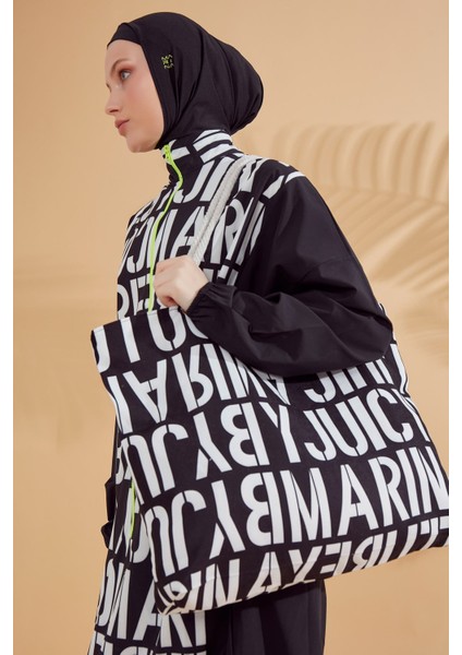 Siyah Kombinli Plaj Çantası C2301 modelleri