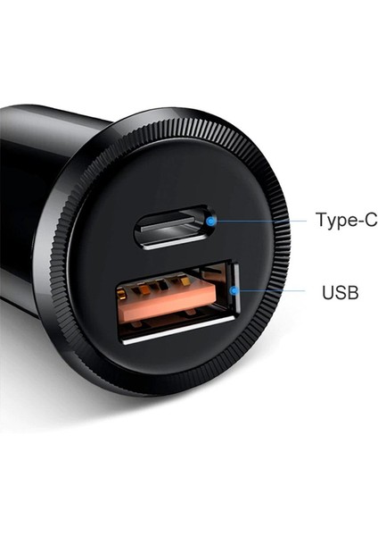 Yeni Tip Type-C ve USB Girişli Araç Metal Çakmaklık Şarj Aleti Çift Girişli Şarz Cihazı Soketi