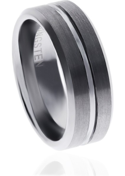 Erkek Gümüş Renk Çizgi Detay Tungsten Yüzük