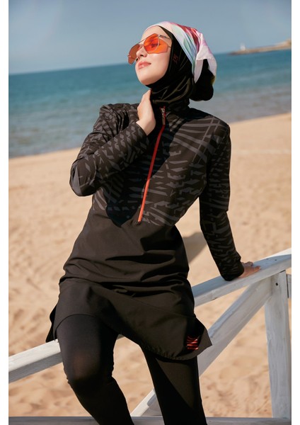 Paraşüt Siyah Tam Kapalı Tesettür Mayo M2324