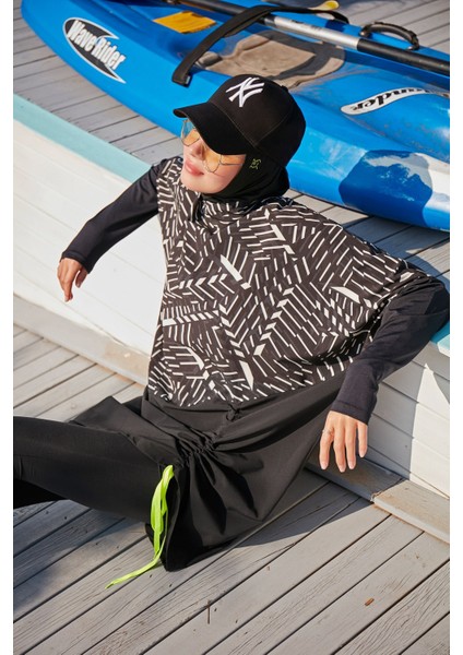 Paraşüt Siyah Tam Kapalı Tesettür Mayo M2327