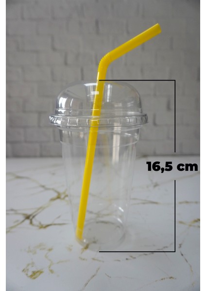 Plastik Milkshake Bardağı + Kapak + Pipet 16 Oz (470 Cc) - 100 Adet