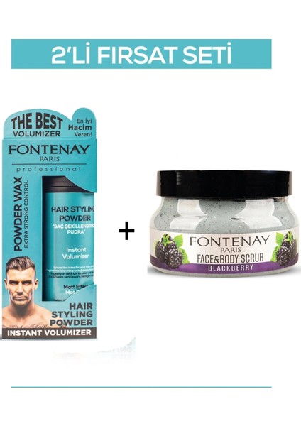 Pudra Toz Wax Mavi 20 gr + Face And Body Peeling Scrub Yüz Maskesi Böğürtlen 350 ml 2'li Set