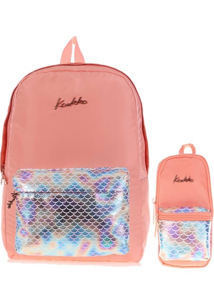 Parlak Somon Okul Sırt Çantası ve Kalemlik Seti - Kız