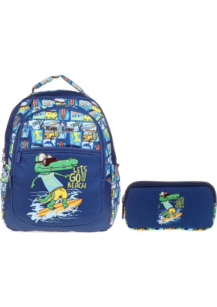 Lacivert Timsah Ilkokul Sırt Çantası ve Kalemlik Seti - Erkek Çocuk